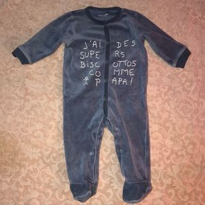 Vertbaudet blue gray velour footed outfit sleeper